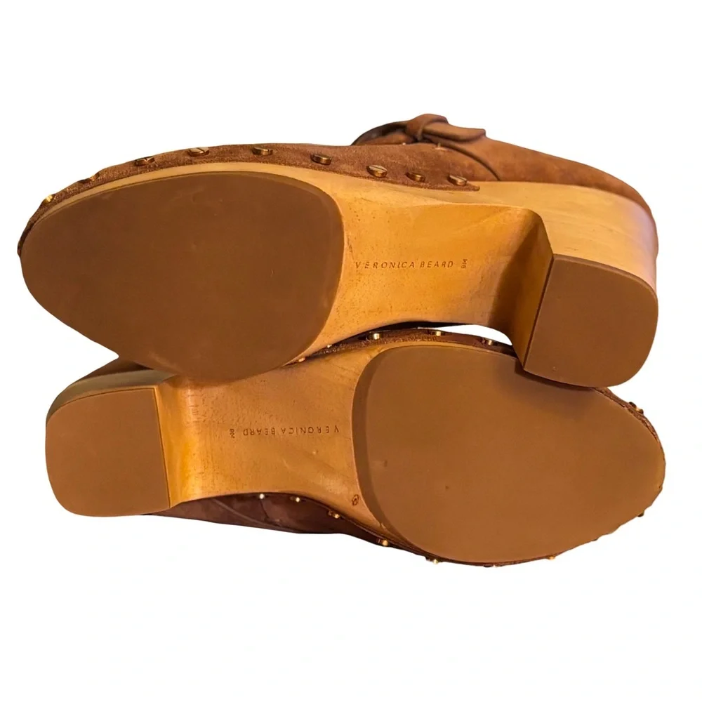 🌰Veronica Beard Dacey Studded Suede Clogs in Pecan, Size 9 - Picture 10 of 11